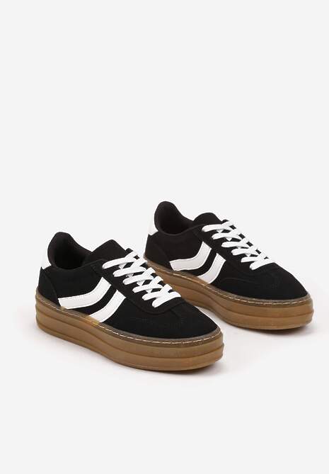 Czarne Sneakersy na Grubszej Podeszwie z Przeszyciami Erisosa 5
