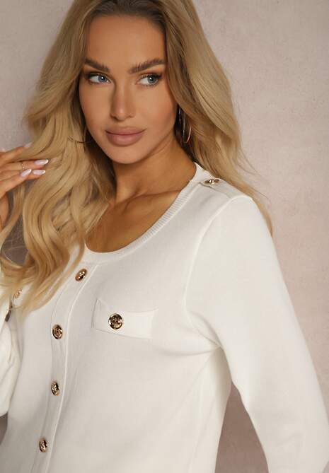 Biały Komplet Dzianinowy w Stylu Preppy z Plisowaną Spódnicą i Kardiganem Saivonne 5