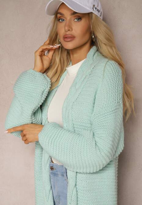 Miętowy Kardigan Niezapinany z Warkoczowym Splotem Lotissa 5