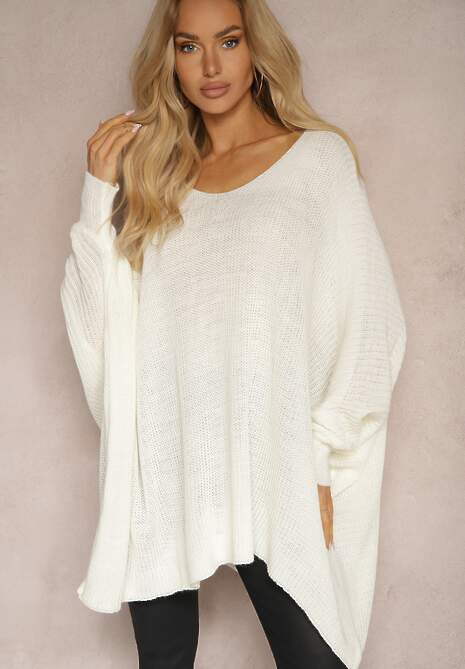 Biały Sweter o Luźnym Kroju z Rękawami w Stylu Nietoperz Tarisele