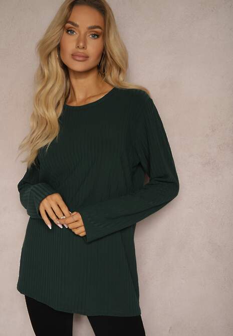 Ciemnozielona Bluzka Longsleeve z Prążkowanego Materiału Gigitha 4