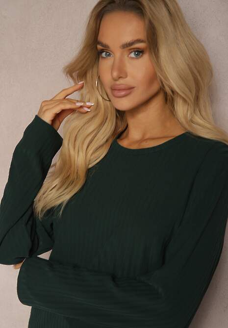 Ciemnozielona Bluzka Longsleeve z Prążkowanego Materiału Gigitha 5