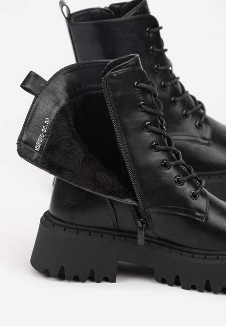 Czarne Sznurowane Botki na Platformie w Stylu Workerów Sairene 7