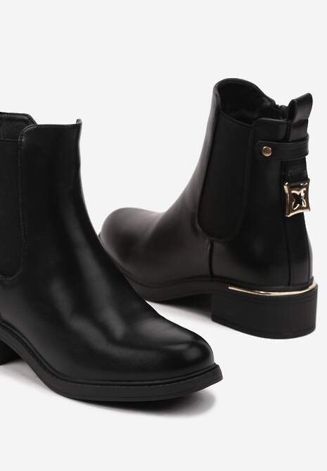 Czarne Eleganckie Botki w Stylu Sztybletów z Ozdobnymi Detalami Nairiel 6