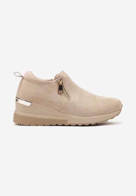 Beżowe Sneakersy na Koturnie z Ozdobnym Suwakiem z Boku Daivira 4