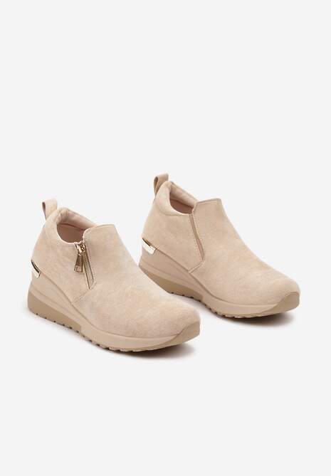 Beżowe Sneakersy na Koturnie z Ozdobnym Suwakiem z Boku Daivira 5