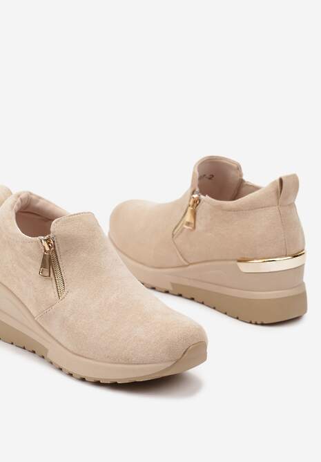 Beżowe Sneakersy na Koturnie z Ozdobnym Suwakiem z Boku Daivira 6