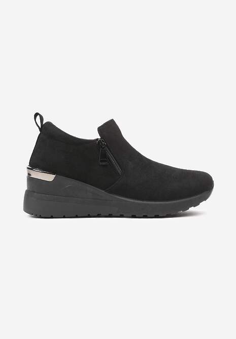 Czarne Sneakersy na Koturnie z Ozdobnym Suwakiem z Boku Daivira 4