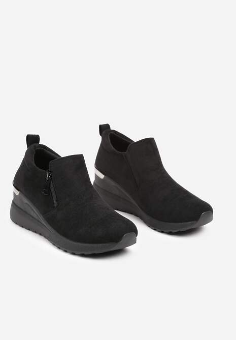 Czarne Sneakersy na Koturnie z Ozdobnym Suwakiem z Boku Daivira 5