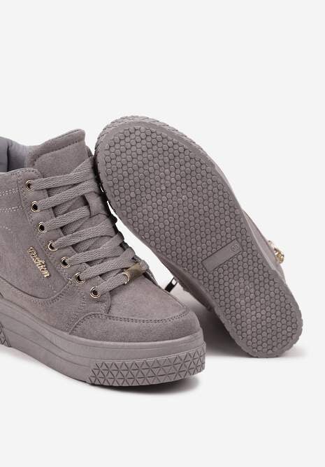 Szare Sneakersy na Koturnie z Metalicznymi Detalami i Dodatkowym Suwakiem Dailise 6