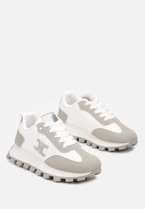 Białe Sznurowane Sneakersy na Płaskiej Podeszwie Ozdobione Metalicznymi Aplikacjami Zetissa 5
