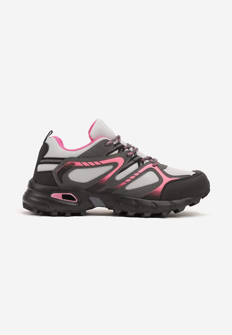Szaro-Fuksjowe Buty Sportowe Sneakersy na Płaskiej Podeszwie ze Sznurowaniem i Geometrycznym Wzorem Raivi 4