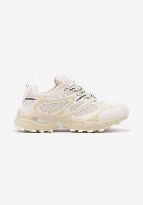 Beżowe Buty Sportowe Sneakersy na Płaskiej Podeszwie ze Sznurowaniem i Geometrycznym Wzorem Raivi 4