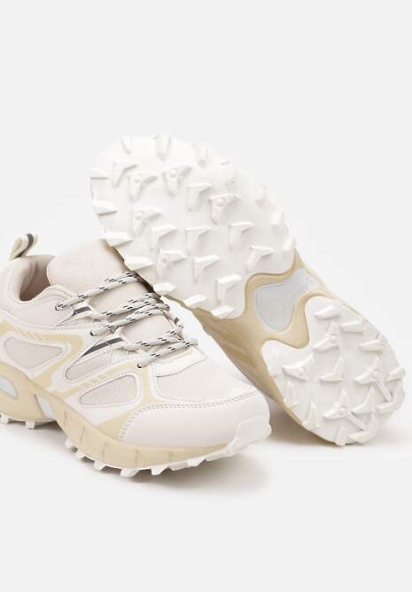 Beżowe Buty Sportowe Sneakersy na Płaskiej Podeszwie ze Sznurowaniem i Geometrycznym Wzorem Raivi 6