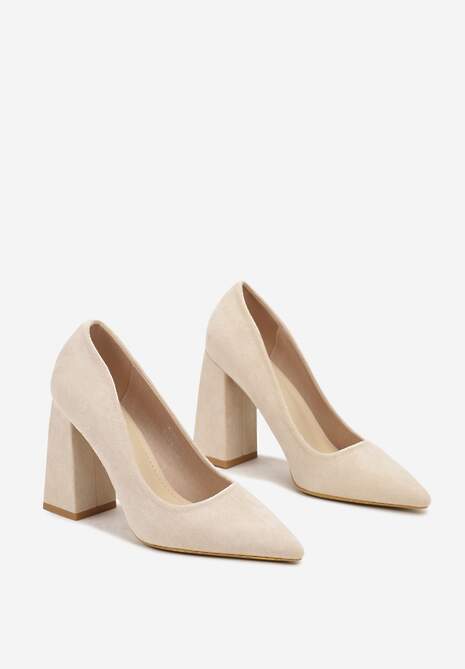 Beżowe Czółenka na Wysokim Słupku ze Szpiczastym Noskiem Pagwe 5