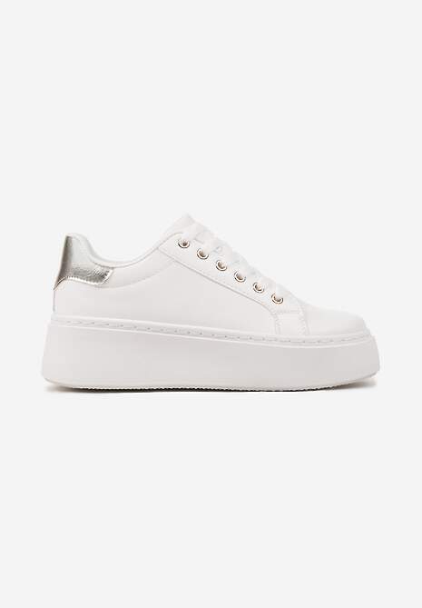 Biało-Złote Basicowe Sneakersy na Grubej Podeszwie Lirelisa 4