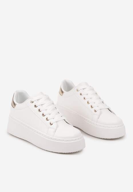 Biało-Złote Basicowe Sneakersy na Grubej Podeszwie Lirelisa 5