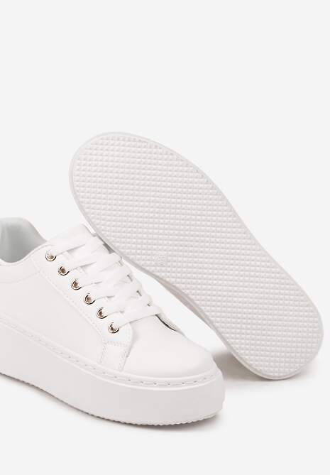 Biało-Złote Basicowe Sneakersy na Grubej Podeszwie Lirelisa 6
