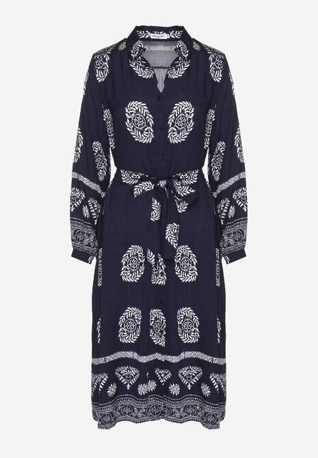 Granatowa Sukienka Koszulowa Wiązana w Pasie w Stylu Boho Rorisha 6