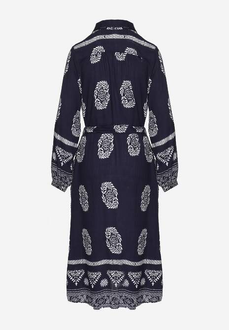 Granatowa Sukienka Koszulowa Wiązana w Pasie w Stylu Boho Rorisha 7