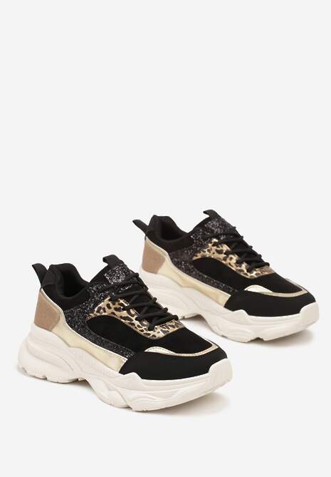 Czarne Sneakersy na Platformie z Tłoczeniem Ozdobione Cekinami Narisae 5