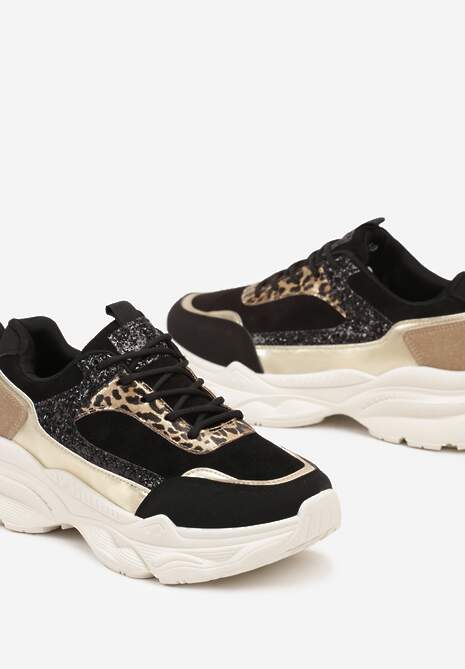 Czarne Sneakersy na Platformie z Tłoczeniem Ozdobione Cekinami Narisae 6