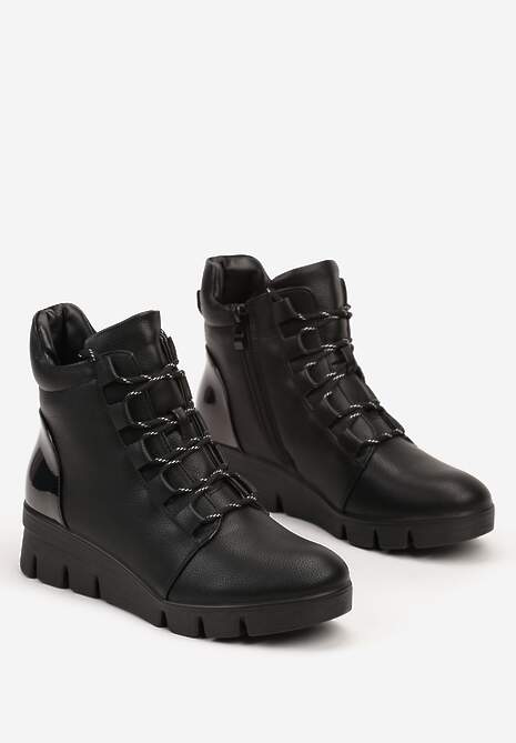 Czarne Botki na Koturnie o Fasonie Sneakersów z Łączonych Materiałów Lireliana 5