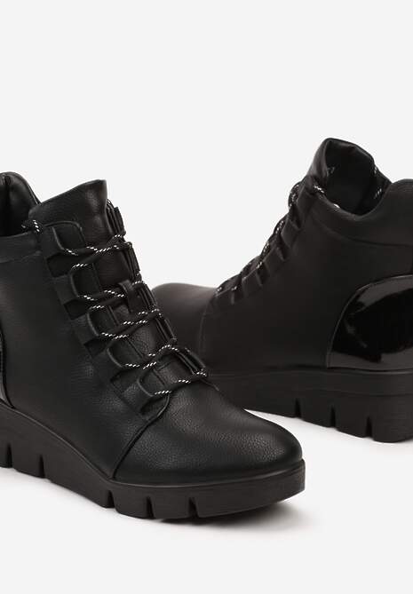 Czarne Botki na Koturnie o Fasonie Sneakersów z Łączonych Materiałów Lireliana 6