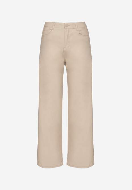 Beżowe Spodnie Woskowane o Szerokim Kroju High Waist Sezila 6