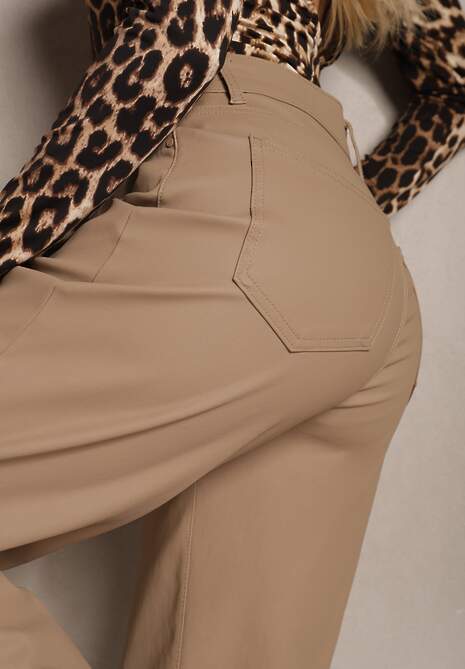 Beżowe Spodnie Woskowane o Szerokim Kroju High Waist Sezila 5