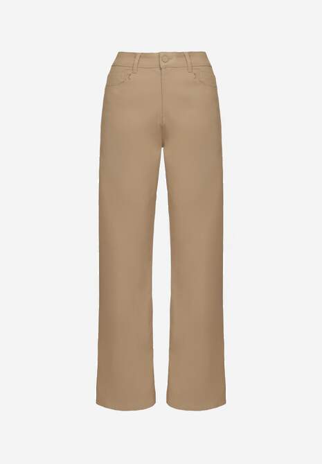 Beżowe Spodnie Woskowane o Szerokim Kroju High Waist Sezila 6