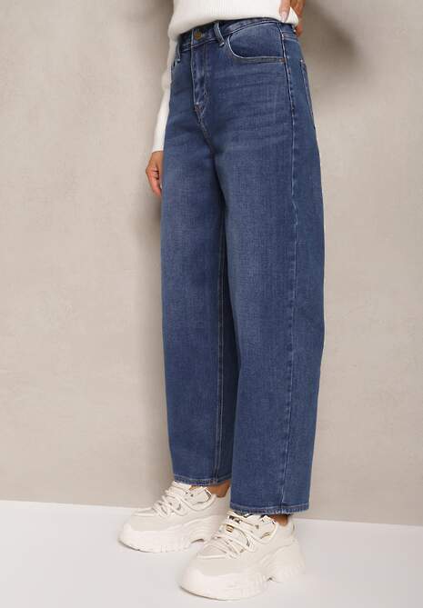 Ciemnoniebieskie Jeansy High Waist o Kroju Balloon Fit Cremae 4