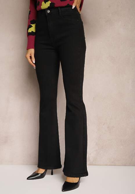 Czarne Casualowe Jeansy Dzwony High Waist Seziola 4