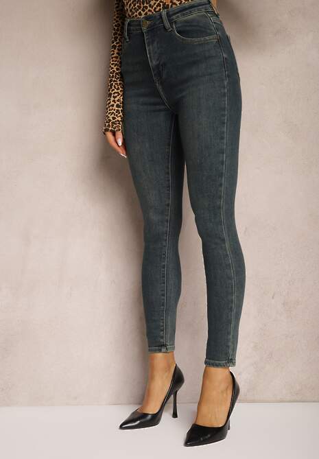 Ciemnoniebieskie Jeansy Skinny z Dodatkiem Bawełny High Waist Sezida 4