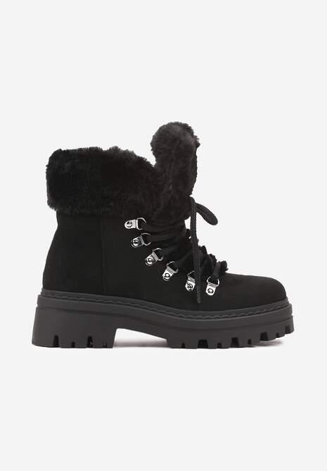 Czarne Traperki z Futerkiem na Grubej Podeszwie Tairene 4