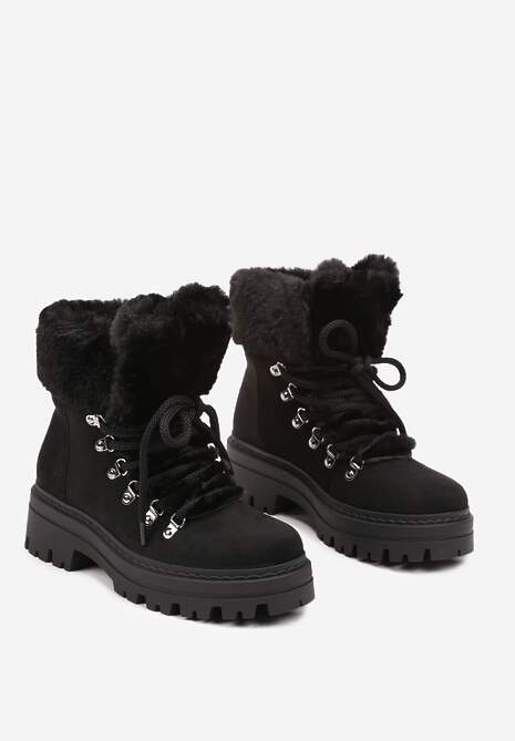 Czarne Traperki z Futerkiem na Grubej Podeszwie Tairene 5