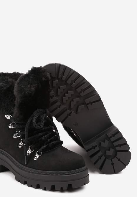 Czarne Traperki z Futerkiem na Grubej Podeszwie Tairene 6