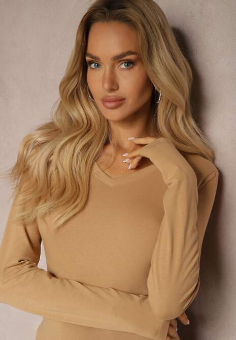 Ciemnobeżowa Bluzka Bawełniana Typu Longsleeve Mialoraea 5
