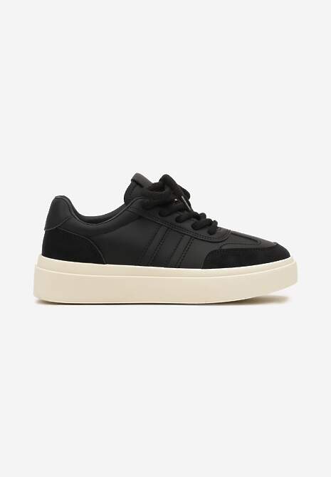 Czarne Sznurowane Sneakersy na Platformie Ozdobione Paskami Tialise 4