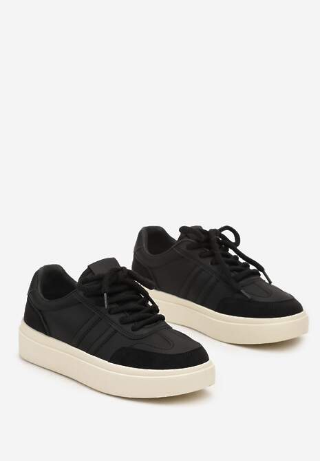 Czarne Sznurowane Sneakersy na Platformie Ozdobione Paskami Tialise 5