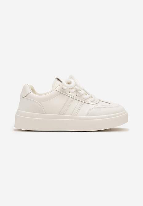 Białe Sznurowane Sneakersy na Platformie Ozdobione Paskami Tialise 4