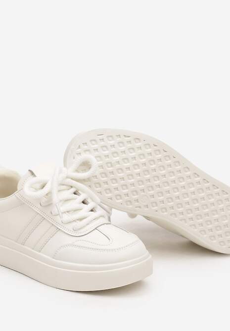Białe Sznurowane Sneakersy na Platformie Ozdobione Paskami Tialise 6