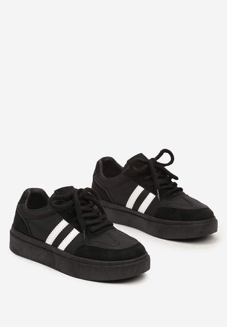 Czarno-Białe Sznurowane Sneakersy na Platformie Ozdobione Paskami Tialise 5