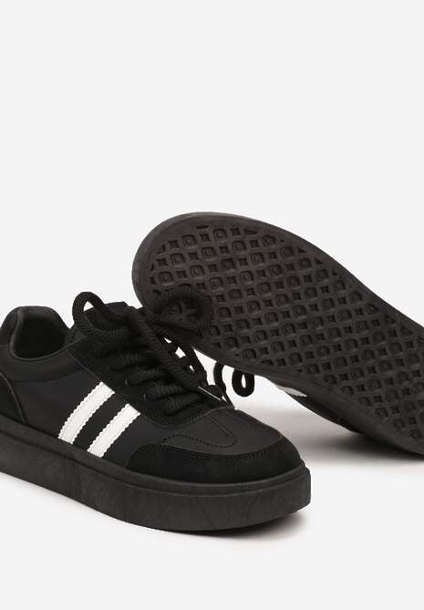 Czarno-Białe Sznurowane Sneakersy na Platformie Ozdobione Paskami Tialise 6