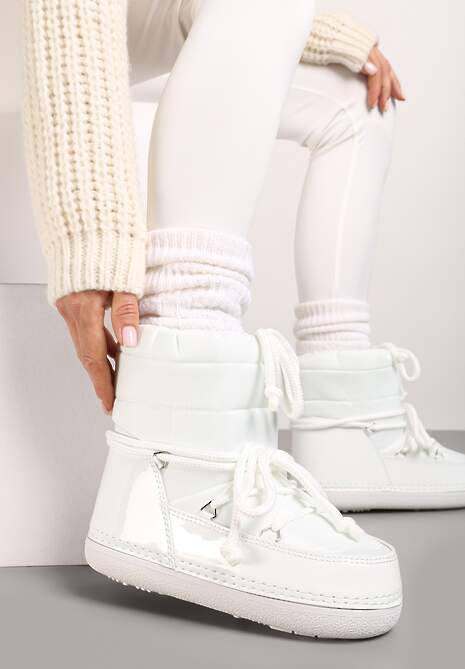 Białe Ściągane Płaskie Śniegowce ze Sznurowaniem Ciariel