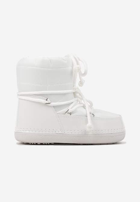 Białe Ściągane Płaskie Śniegowce ze Sznurowaniem Ciariel 4