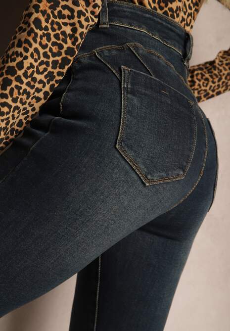 Granatowe Basicowe Jeansy Skinny Fit Regualr Waist Tiarena 5