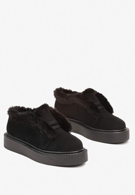 Czarne Krótkie Śniegowce Typu Sneakersy na Platformie z Futerkowymi Obszyciami Kaiviana 5