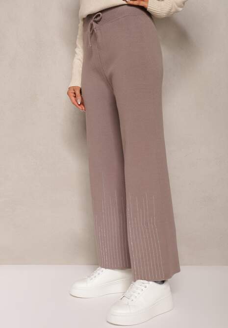 Ciemnoszare Spodnie o Szerokim Kroju High Waist z Cyrkoniami i Gumką w Pasie Loreitha 4