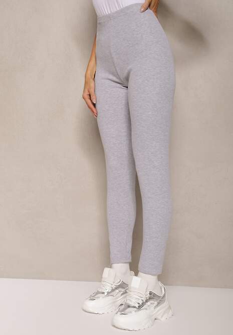 Szare Materiałowe Legginsy z Bawełny i z Gumką w Pasie Amalindis 4
